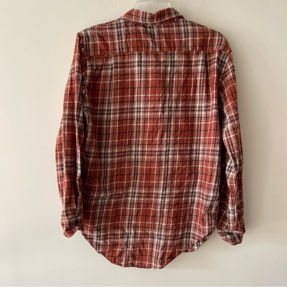 Orange and Brown Plaid Button-front Oversized Flannel Shirt - Picture 4 of 6